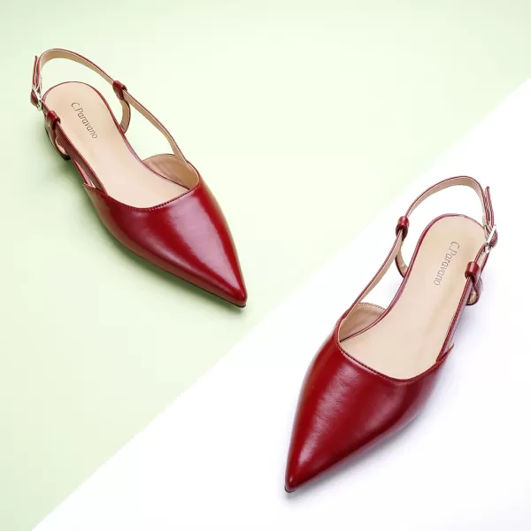 C.Paravano Women's Slingback Flats | Pointed Toe Slingback Flats for Women | Kitten Heel Slingback Sandals | Adjustable Ankle Strap Shoes