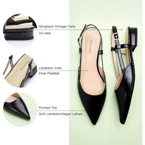 C.Paravano Women's Slingback Flats | Pointed Toe Slingback Flats for Women | Kitten Heel Slingback Sandals | Adjustable Ankle Strap Shoes