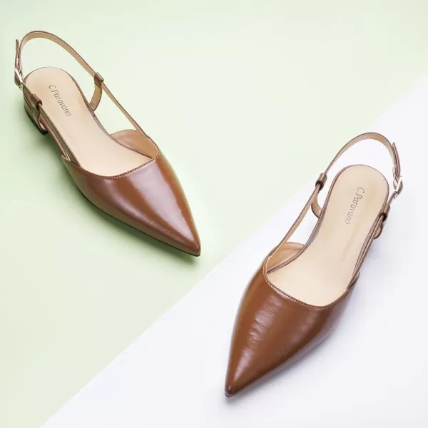 C.Paravano Women's Slingback Flats | Pointed Toe Slingback Flats for Women | Kitten Heel Slingback Sandals | Adjustable Ankle Strap Shoes