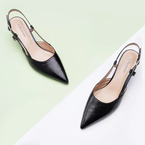 C.Paravano Women's Slingback Flats | Pointed Toe Slingback Flats for Women | Kitten Heel Slingback Sandals | Adjustable Ankle Strap Shoes