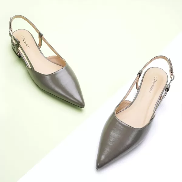 C.Paravano Women's Slingback Flats | Pointed Toe Slingback Flats for Women | Kitten Heel Slingback Sandals | Adjustable Ankle Strap Shoes