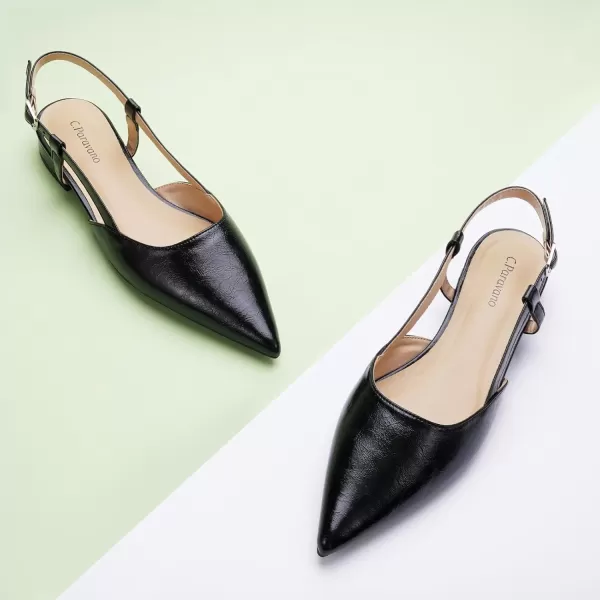 C.Paravano Women's Slingback Flats | Pointed Toe Slingback Flats for Women | Kitten Heel Slingback Sandals | Adjustable Ankle Strap Shoes