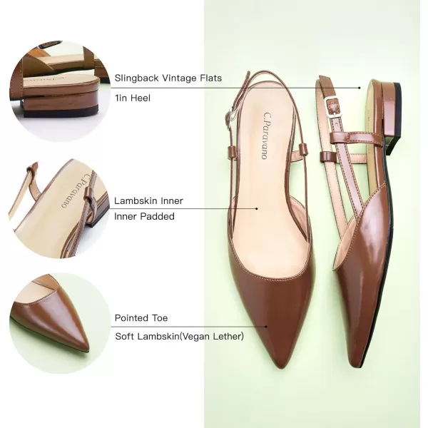 C.Paravano Women's Slingback Flats | Pointed Toe Slingback Flats for Women | Kitten Heel Slingback Sandals | Adjustable Ankle Strap Shoes