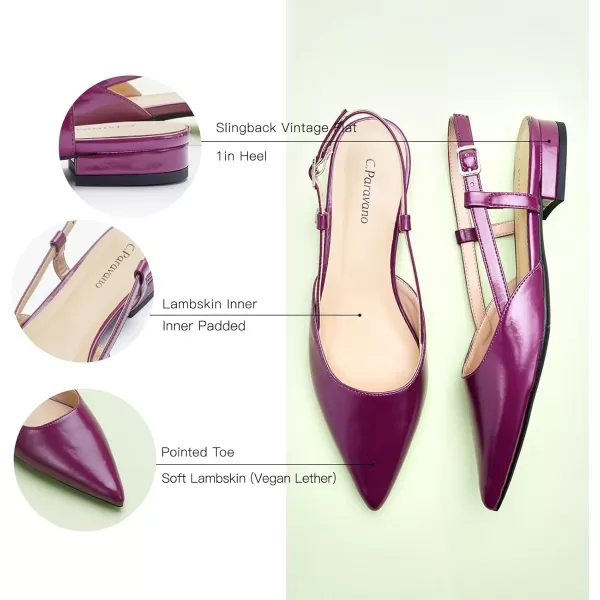 C.Paravano Women's Slingback Flats | Pointed Toe Slingback Flats for Women | Kitten Heel Slingback Sandals | Adjustable Ankle Strap Shoes