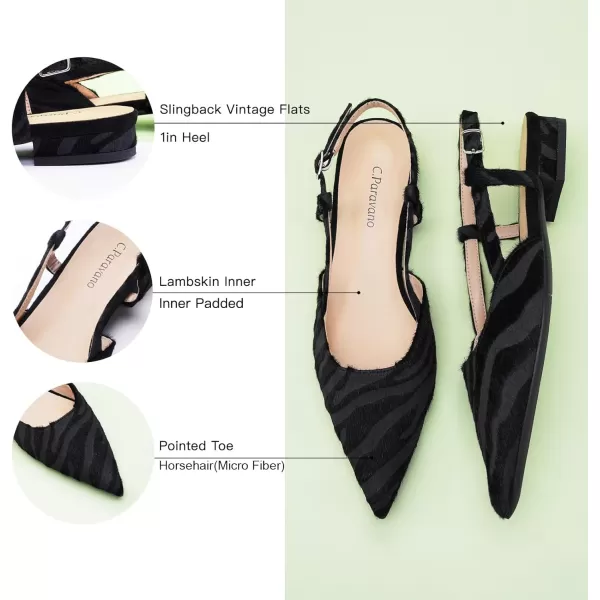 C.Paravano Women's Slingback Flats | Pointed Toe Slingback Flats for Women | Kitten Heel Slingback Sandals | Adjustable Ankle Strap Shoes