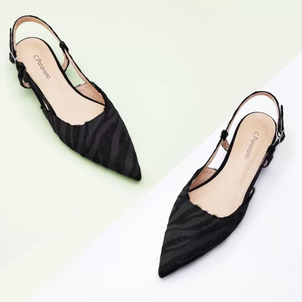 C.Paravano Women's Slingback Flats | Pointed Toe Slingback Flats for Women | Kitten Heel Slingback Sandals | Adjustable Ankle Strap Shoes