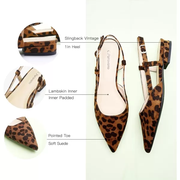 C.Paravano Women's Slingback Flats | Pointed Toe Slingback Flats for Women | Kitten Heel Slingback Sandals | Adjustable Ankle Strap Shoes