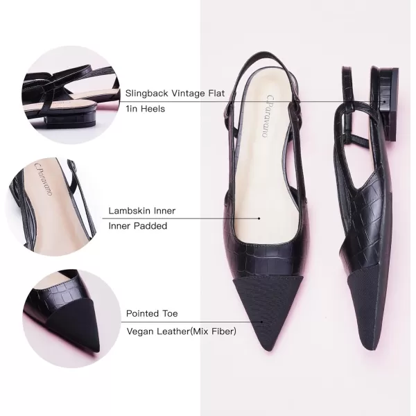 C.Paravano Women's Slingback | Leather Slingback Flats | Pointed Toe Slingback Pumps | Comfort Heeled Sandal | Slip on Flats Shoes for Wedding