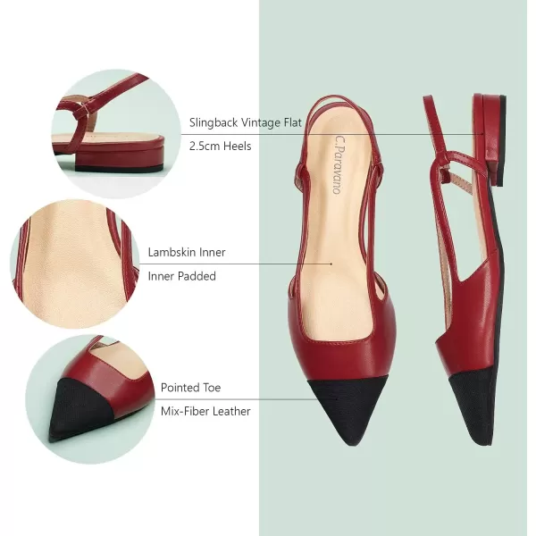 C.Paravano Women's Slingback | Leather Slingback Flats | Pointed Toe Slingback Pumps | Comfort Heeled Sandal | Slip on Flats Shoes for Wedding