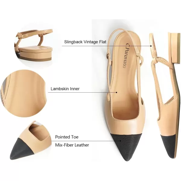 C.Paravano Women's Slingback | Leather Slingback Flats | Pointed Toe Slingback Pumps | Comfort Heeled Sandal | Slip on Flats Shoes for Wedding
