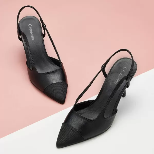 C.Paravano Women's Slingback | Leather Slingback Flats | Pointed Toe Slingback Pumps | Comfort Heeled Sandal | Slip on Flats Shoes for Wedding