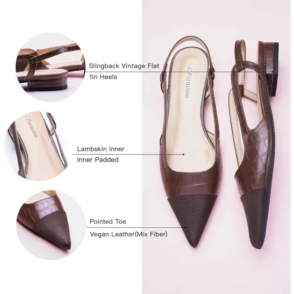 C.Paravano Women's Slingback | Leather Slingback Flats | Pointed Toe Slingback Pumps | Comfort Heeled Sandal | Slip on Flats Shoes for Wedding