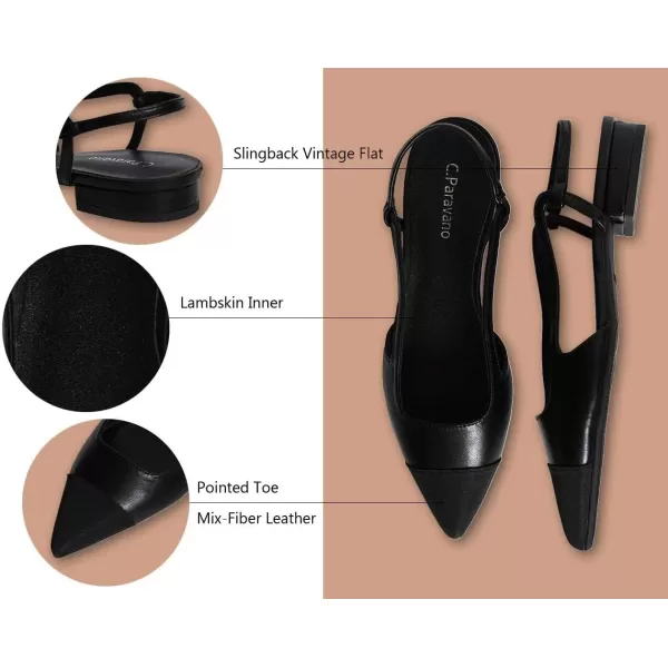 C.Paravano Women's Slingback | Leather Slingback Flats | Pointed Toe Slingback Pumps | Comfort Heeled Sandal | Slip on Flats Shoes for Wedding