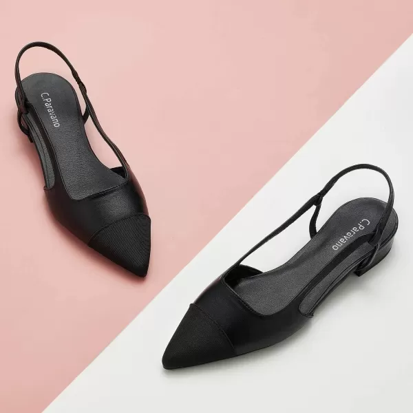 C.Paravano Women's Slingback | Leather Slingback Flats | Pointed Toe Slingback Pumps | Comfort Heeled Sandal | Slip on Flats Shoes for Wedding