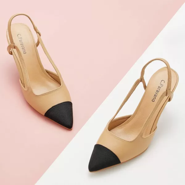 C.Paravano Women's Slingback | Leather Slingback Flats | Pointed Toe Slingback Pumps | Comfort Heeled Sandal | Slip on Flats Shoes for Wedding