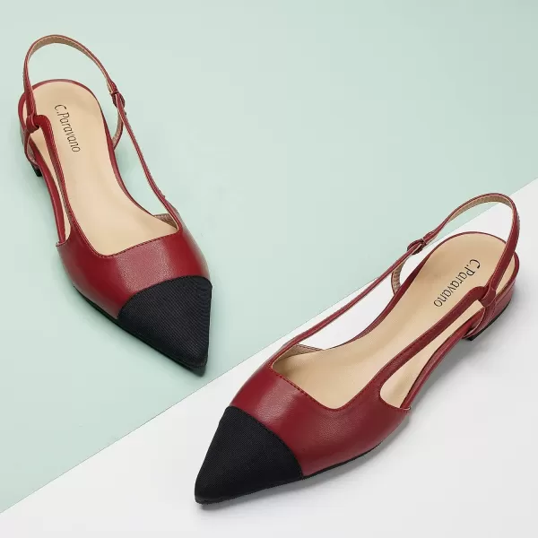 C.Paravano Women's Slingback | Leather Slingback Flats | Pointed Toe Slingback Pumps | Comfort Heeled Sandal | Slip on Flats Shoes for Wedding