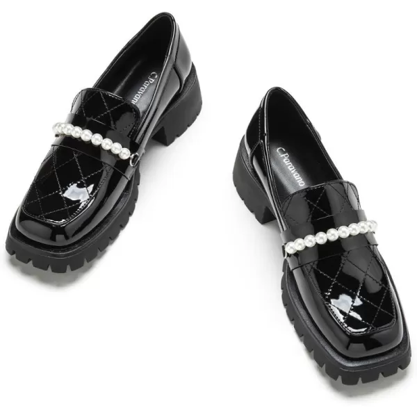 C.Paravano Chunky Loafers for Women Comfort | Womens Loafers Shoes Casual | Platform Loafers for Women | Lug Sole Loafers | Womens Penny Loafers | Lady Loafers Black | Exquisite Print Loafers