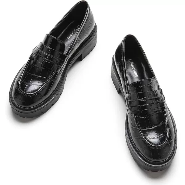 C.Paravano Chunky Loafers for Women Comfort | Womens Loafers Shoes Casual | Platform Loafers for Women | Lug Sole Loafers | Womens Penny Loafers | Lady Loafers Black | Exquisite Print Loafers