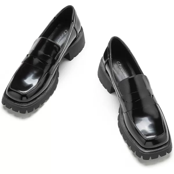 C.Paravano Chunky Loafers for Women Comfort | Womens Loafers Shoes Casual | Platform Loafers for Women | Lug Sole Loafers | Womens Penny Loafers | Lady Loafers Black | Exquisite Print Loafers