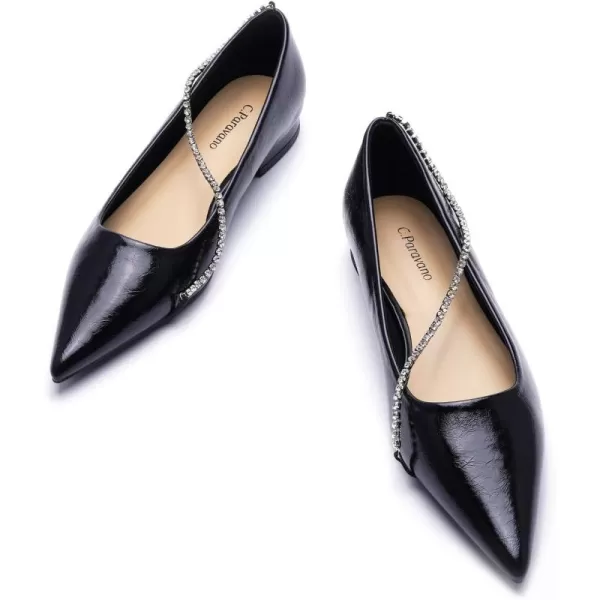 C.Paravano Women's Flats | Flats for Women | Ballet Flats | Crystal Chain Flat Shoes | Pointed Toe Flats | Wedding Flats | Slip on Flats Shoes