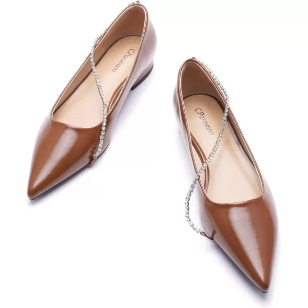 C.Paravano Women's Flats | Flats for Women | Ballet Flats | Crystal Chain Flat Shoes | Pointed Toe Flats | Wedding Flats | Slip on Flats Shoes