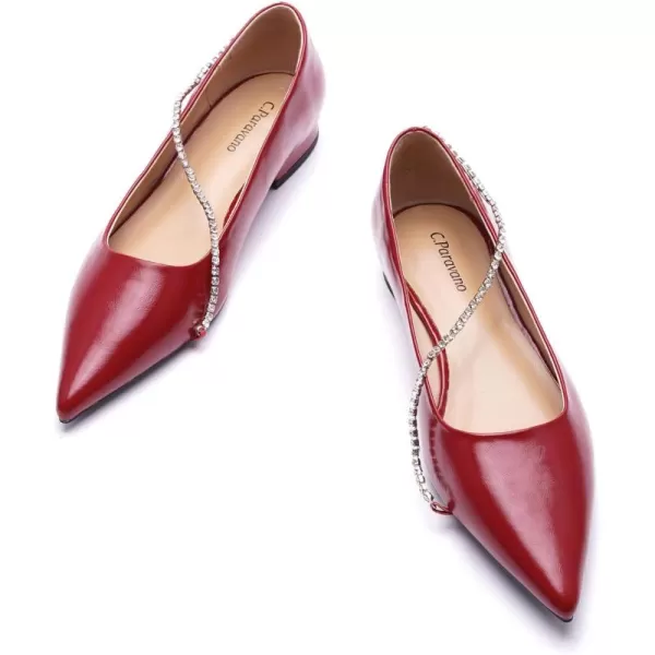 C.Paravano Women's Flats | Flats for Women | Ballet Flats | Crystal Chain Flat Shoes | Pointed Toe Flats | Wedding Flats | Slip on Flats Shoes
