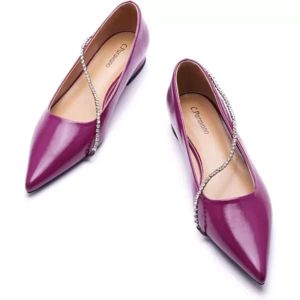 C.Paravano Women's Flats | Flats for Women | Ballet Flats | Crystal Chain Flat Shoes | Pointed Toe Flats | Wedding Flats | Slip on Flats Shoes