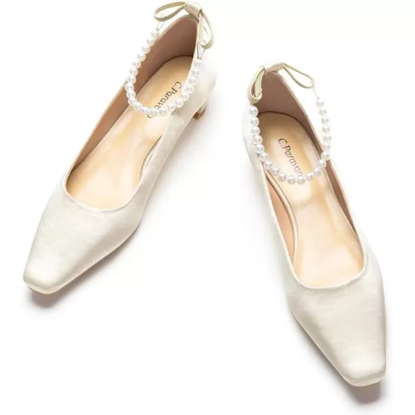 C.Paravano Women's Low Chunky Heels | Womens Pump | Square Toe Leather Block Heels | Closed Toe Low Heel | Pearl Ankle Strap Pumps Shoes | Dress Wedding Shoes