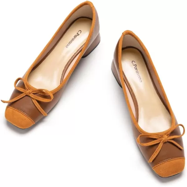 C.Paravano Women's Pump | Square Toe Low Block Heels | Closed Toe Chunky Heels | Leather Low Heel Pumps | Dress Wedding Shoes
