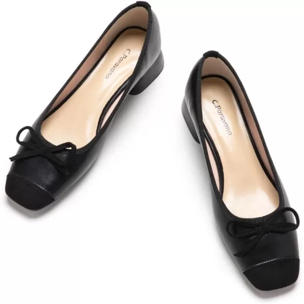 C.Paravano Women's Pump | Square Toe Low Block Heels | Closed Toe Chunky Heels | Leather Low Heel Pumps | Dress Wedding Shoes