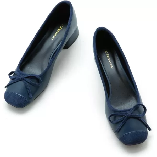 C.Paravano Women's Pump | Square Toe Low Block Heels | Closed Toe Chunky Heels | Leather Low Heel Pumps | Dress Wedding Shoes