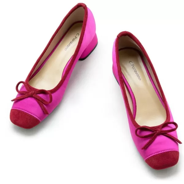 C.Paravano Women's Pump | Square Toe Low Block Heels | Closed Toe Chunky Heels | Leather Low Heel Pumps | Dress Wedding Shoes