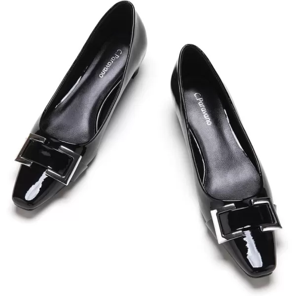 C.Paravano Women's Pumps | Closed Toe Chunky Heel | Leather Low Block Heels | Square Toe Low Heels | Dress Pumps Shoes | Pearl Ankle Strap Pumps Shoes