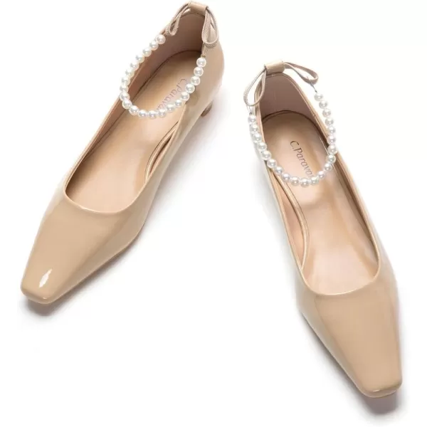 C.Paravano Women's Pumps | Closed Toe Chunky Heel | Leather Low Block Heels | Square Toe Low Heels | Dress Pumps Shoes | Pearl Ankle Strap Pumps Shoes
