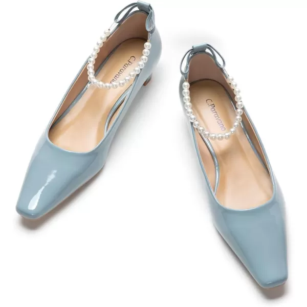 C.Paravano Women's Pumps | Closed Toe Chunky Heel | Leather Low Block Heels | Square Toe Low Heels | Dress Pumps Shoes | Pearl Ankle Strap Pumps Shoes
