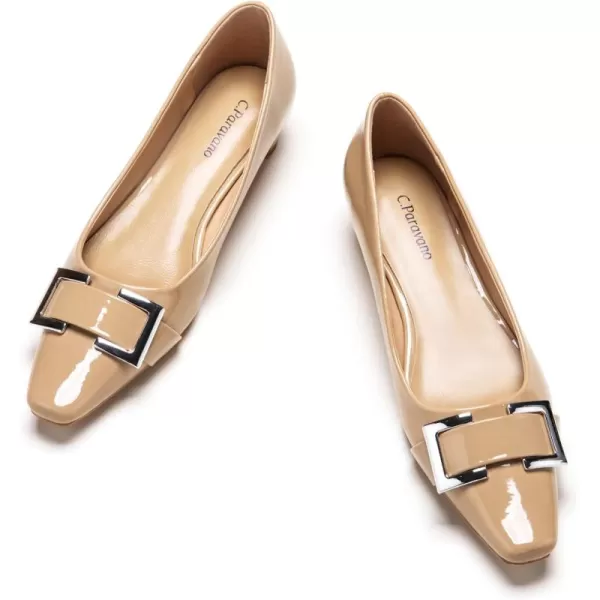 C.Paravano Women's Pumps | Closed Toe Chunky Heel | Leather Low Block Heels | Square Toe Low Heels | Dress Pumps Shoes | Pearl Ankle Strap Pumps Shoes