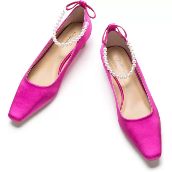 C.Paravano Women's Pumps | Closed Toe Chunky Heel | Leather Low Block Heels | Square Toe Low Heels | Dress Pumps Shoes | Pearl Ankle Strap Pumps Shoes