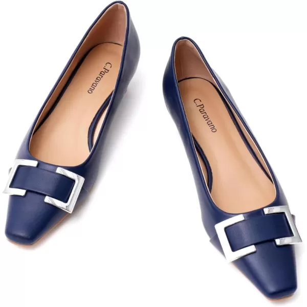 C.Paravano Women's Pumps | Closed Toe Chunky Heel | Leather Low Block Heels | Square Toe Low Heels | Dress Pumps Shoes | Pearl Ankle Strap Pumps Shoes
