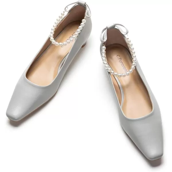 C.Paravano Women's Pumps | Closed Toe Chunky Heel | Leather Low Block Heels | Square Toe Low Heels | Dress Pumps Shoes | Pearl Ankle Strap Pumps Shoes