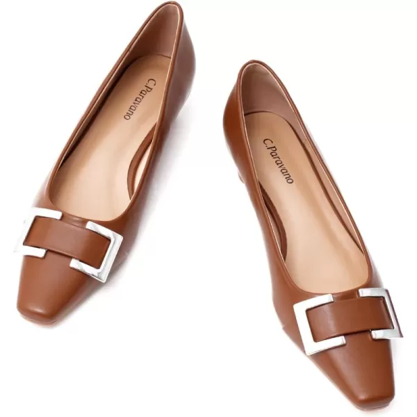 C.Paravano Women's Pumps | Closed Toe Chunky Heel | Leather Low Block Heels | Square Toe Low Heels | Dress Pumps Shoes | Pearl Ankle Strap Pumps Shoes