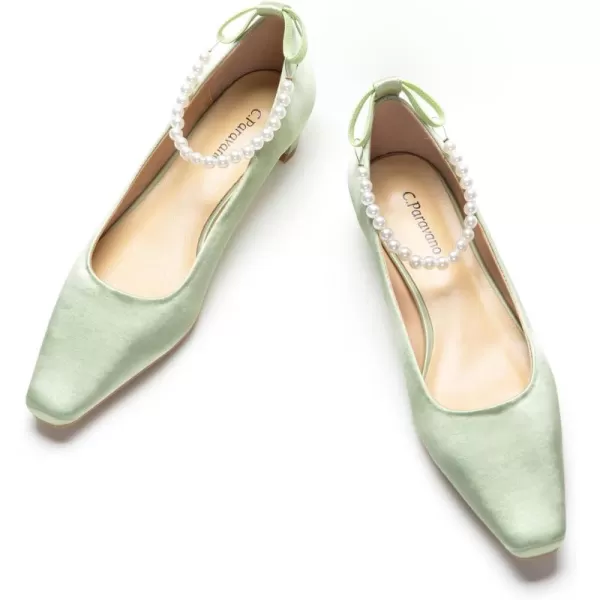C.Paravano Women's Pumps | Closed Toe Chunky Heel | Leather Low Block Heels | Square Toe Low Heels | Dress Pumps Shoes | Pearl Ankle Strap Pumps Shoes