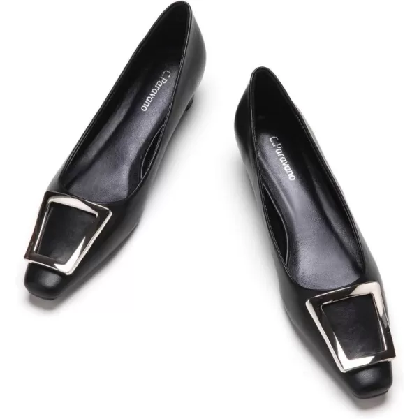 C.Paravano Women's Pumps | Closed Toe Chunky Heel | Leather Low Block Heels | Square Toe Low Heels | Dress Pumps Shoes | Pearl Ankle Strap Pumps Shoes