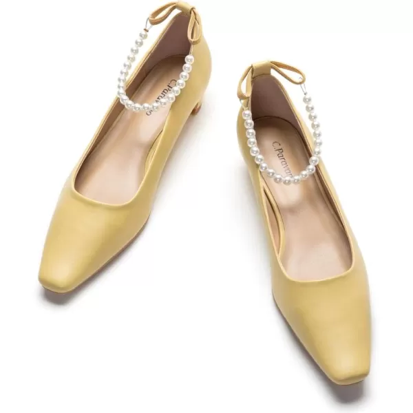 C.Paravano Women's Pumps | Closed Toe Chunky Heel | Leather Low Block Heels | Square Toe Low Heels | Dress Pumps Shoes | Pearl Ankle Strap Pumps Shoes