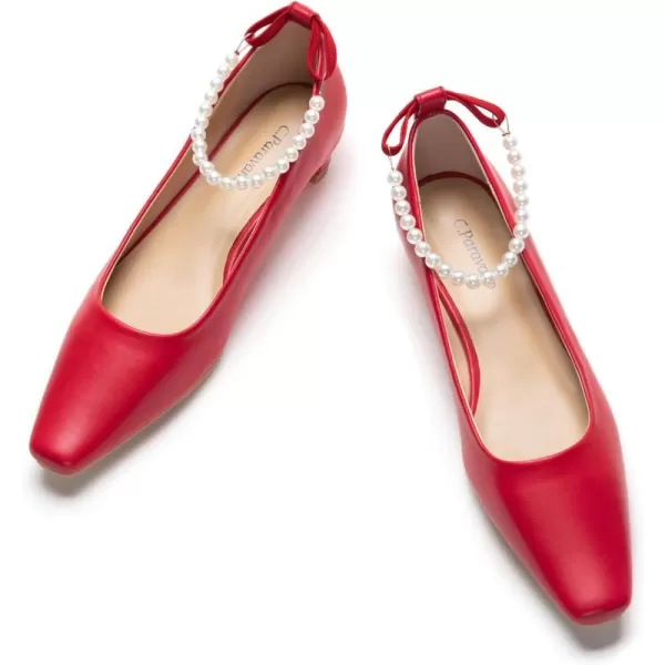 C.Paravano Women's Pumps | Closed Toe Chunky Heel | Leather Low Block Heels | Square Toe Low Heels | Dress Pumps Shoes | Pearl Ankle Strap Pumps Shoes
