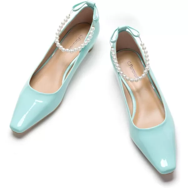 C.Paravano Women's Pumps | Closed Toe Chunky Heel | Leather Low Block Heels | Square Toe Low Heels | Dress Pumps Shoes | Pearl Ankle Strap Pumps Shoes
