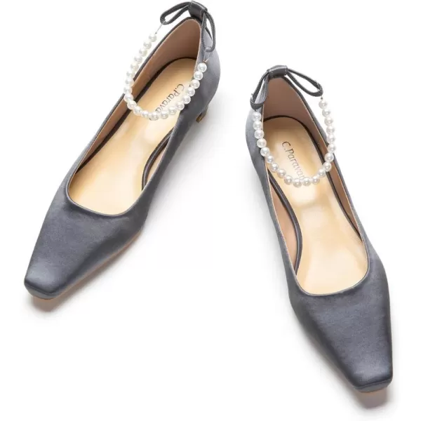 C.Paravano Women's Pumps | Closed Toe Chunky Heel | Leather Low Block Heels | Square Toe Low Heels | Dress Pumps Shoes | Pearl Ankle Strap Pumps Shoes