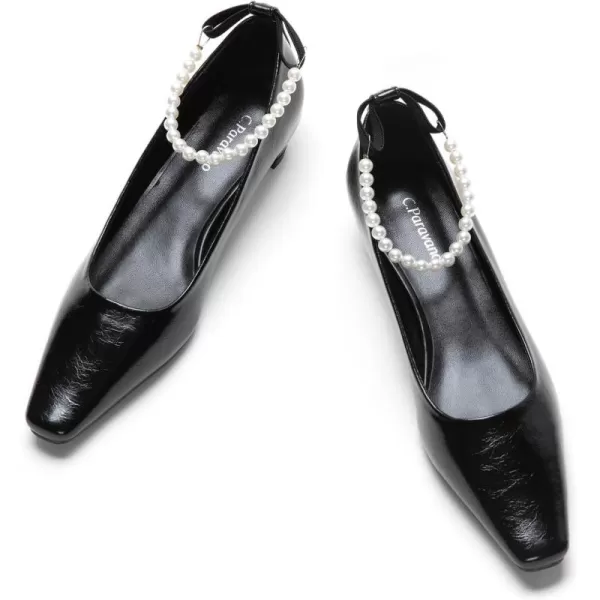 C.Paravano Women's Pumps | Closed Toe Chunky Heel | Leather Low Block Heels | Square Toe Low Heels | Dress Pumps Shoes | Pearl Ankle Strap Pumps Shoes