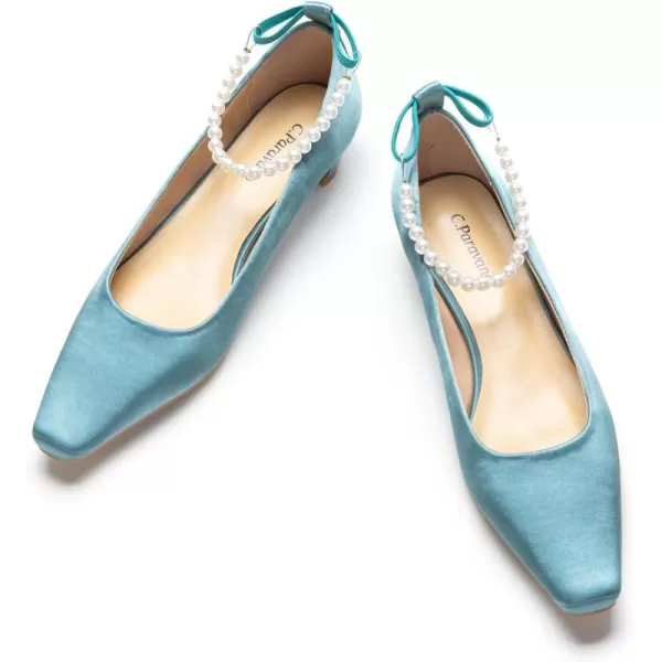 C.Paravano Women's Pumps | Closed Toe Chunky Heel | Leather Low Block Heels | Square Toe Low Heels | Dress Pumps Shoes | Pearl Ankle Strap Pumps Shoes