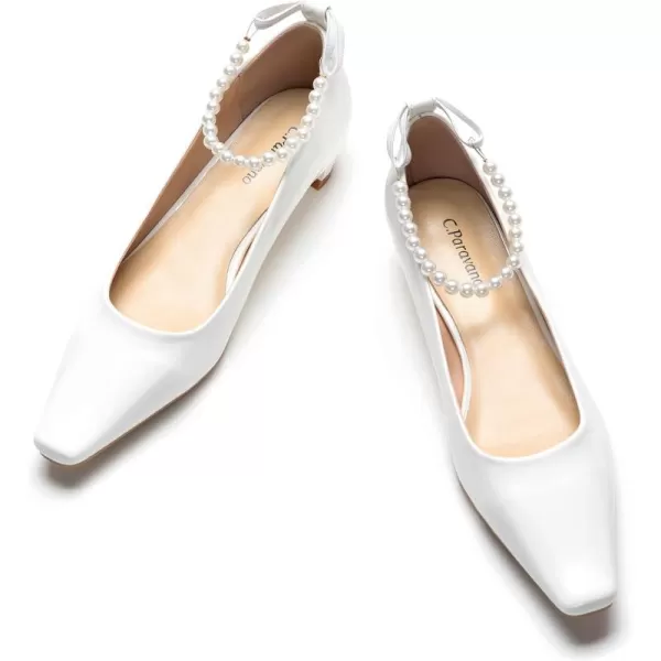 C.Paravano Women's Pumps | Closed Toe Chunky Heel | Leather Low Block Heels | Square Toe Low Heels | Dress Pumps Shoes | Pearl Ankle Strap Pumps Shoes