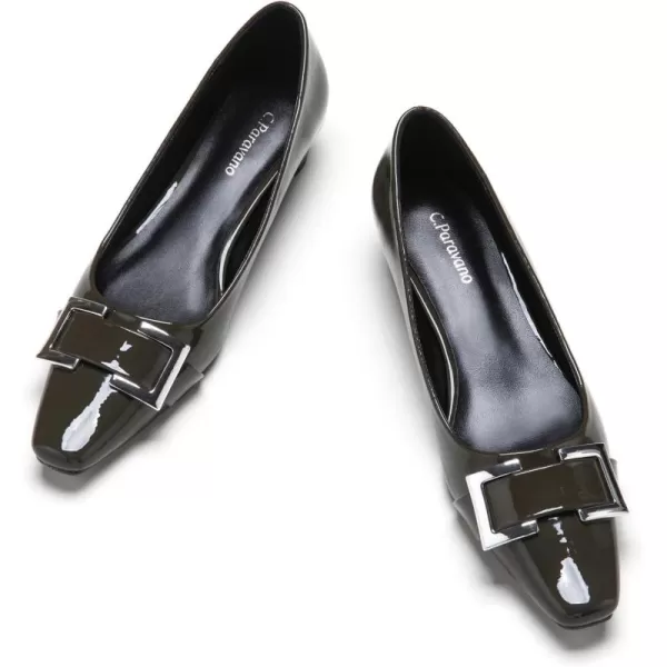 C.Paravano Women's Pumps | Closed Toe Chunky Heel | Leather Low Block Heels | Square Toe Low Heels | Dress Pumps Shoes | Pearl Ankle Strap Pumps Shoes